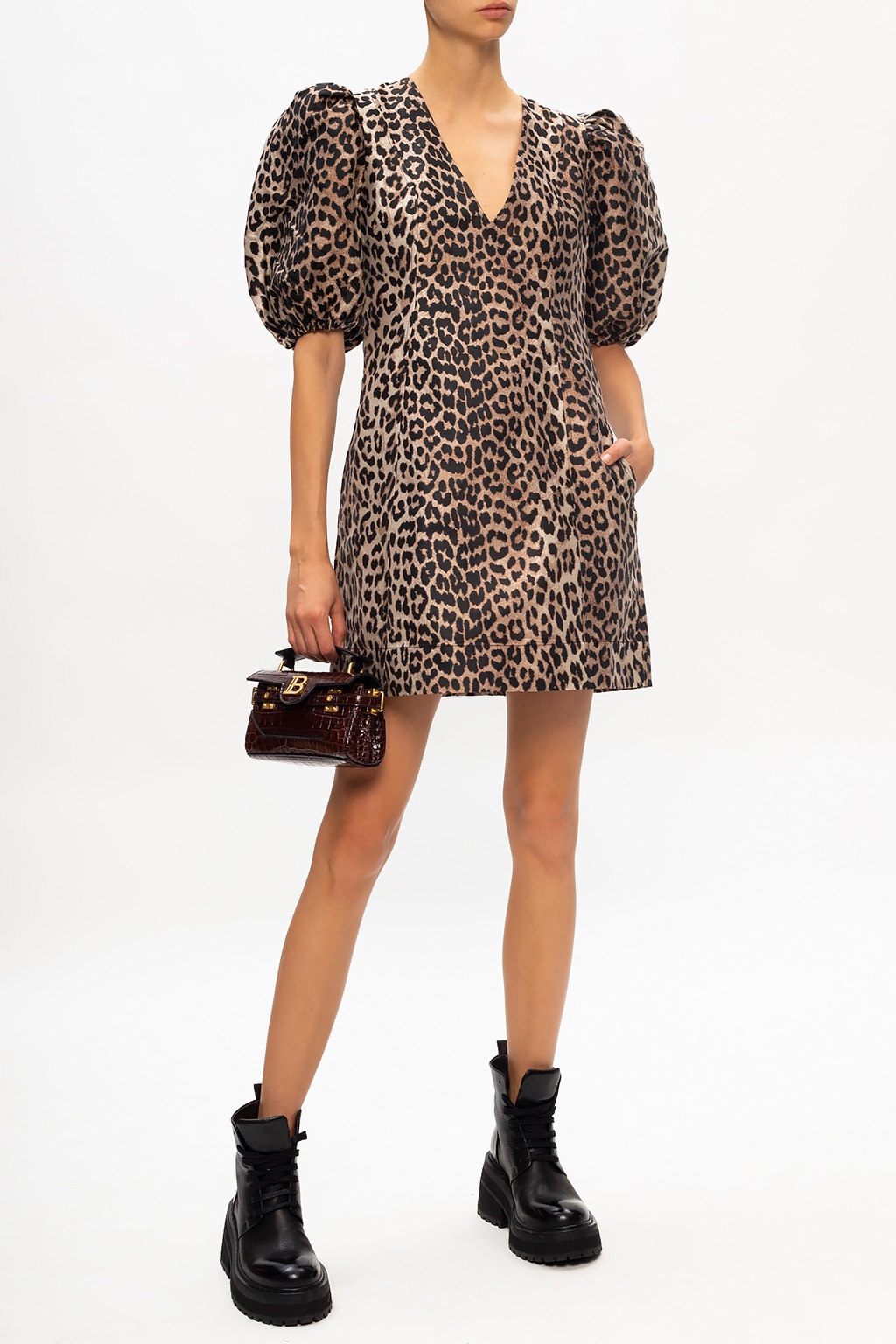 ganni leopard puff sleeve dress